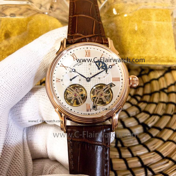 Copy Patek Philippe Tourbillon Moonphase Watch Rose Gold